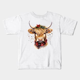 Christmas Highland Cow Kids T-Shirt